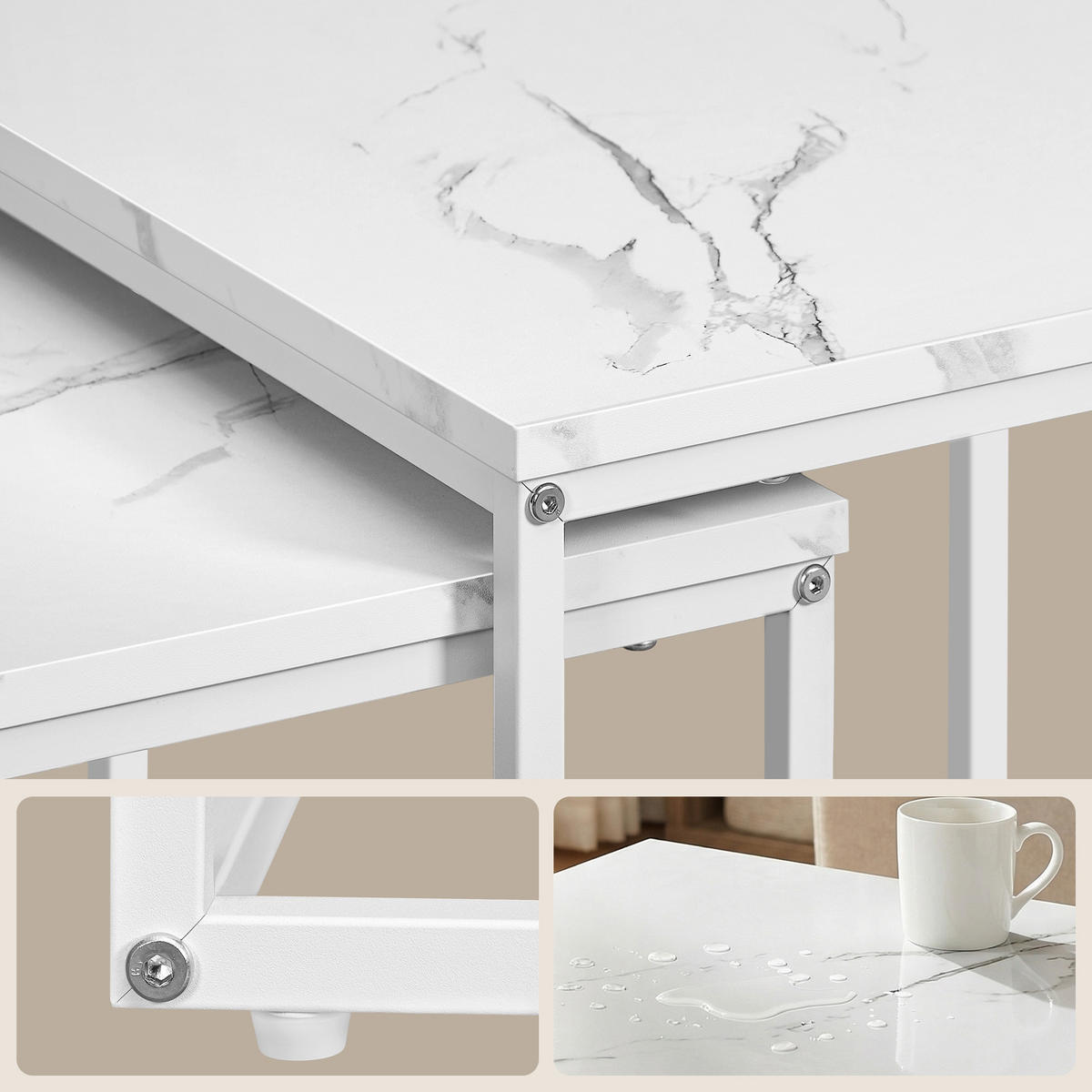 COUCHTISCH 2er Set quadratisch - Weiß Hochglanz, Holzwerkstoff (50/50/50.5cm) - Mat-Haus
