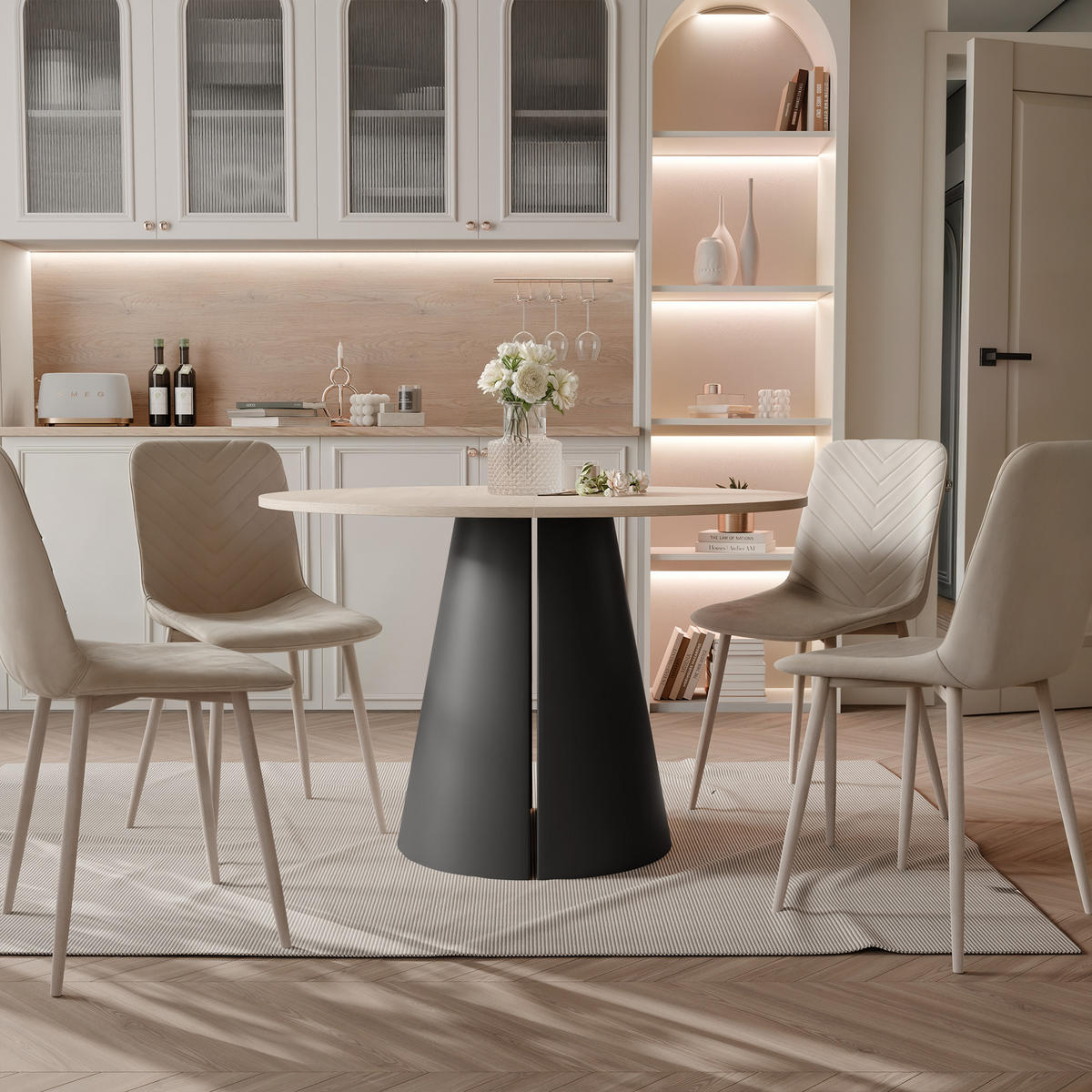 AUSZIEHTISCH BASE 120-196/76 cm, Schwarz / Cremona Terracotta (Terrakotta) - Terracotta/Schwarz, Holzwerkstoff/Metall (120/120/76cm) - Idohome