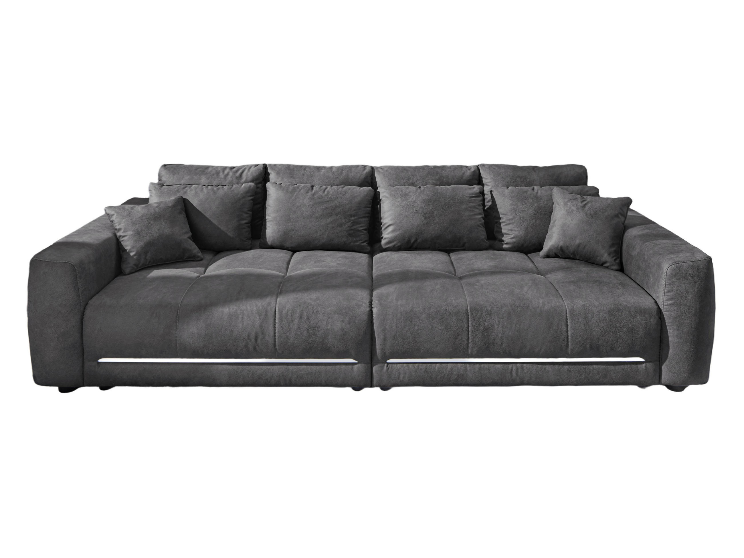 BIG-SOFA Federkern B294/T136/H86 cm, RGB-LED-Beleuchtung mit Fernbedienung, Mikrofaserstoff in Anthrazit / 15415 - Anthrazit/Schwarz, Kunststoff/Textil (294/86/136cm) - luma-home