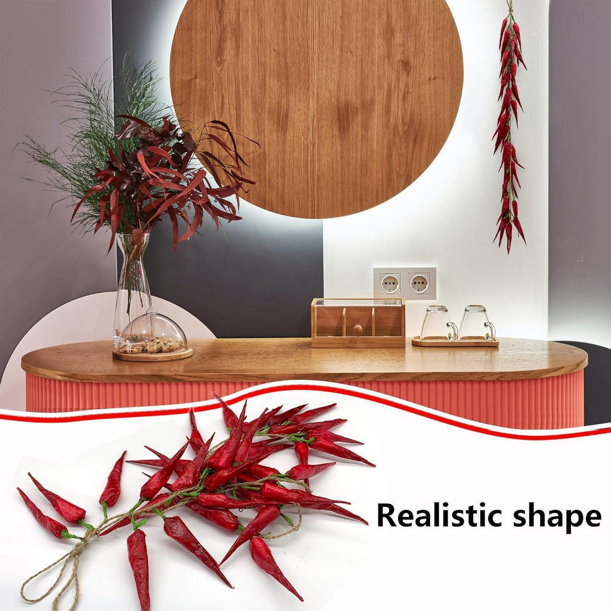 DEKORATION Zopf künstliche Chilis rot - Rot, Kunststoff (52cm)