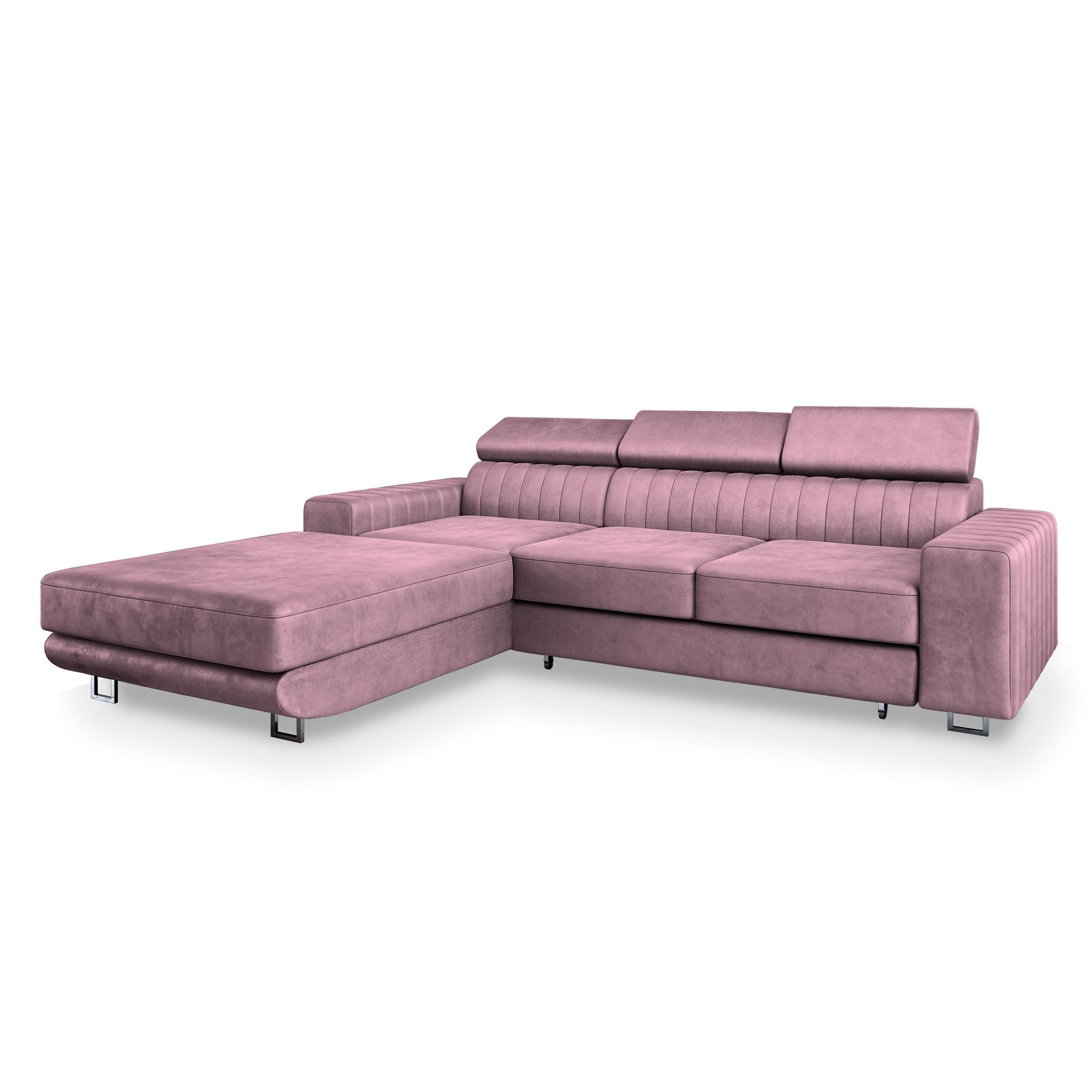 ECKSOFA NOTO L-S Lila Velours-Stoff mit Schlaffunktion - Lila, Holz (267/190cm) - MASSENO
