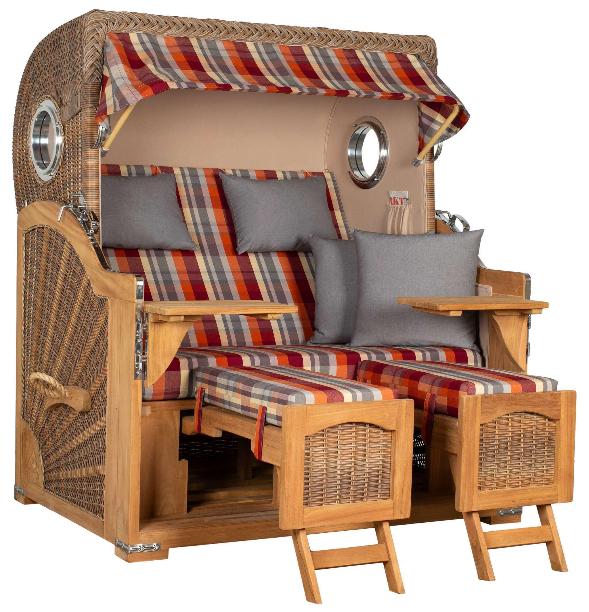 STRANDKORB XXL Düne Grande Teak Banana - Rot/Braun, Metall (142/170/95cm) - Mr. Deko