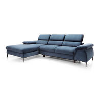 ECKSOFA MESTO Blau Velours-Stoff mit Schlaffunktion - Blau, Holz (288/182cm) - MASSENO