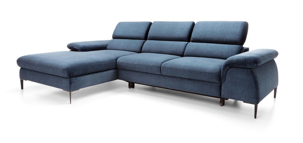 ECKSOFA MESTO Blau Velours-Stoff mit Schlaffunktion - Blau, Holz (288/182cm) - MASSENO