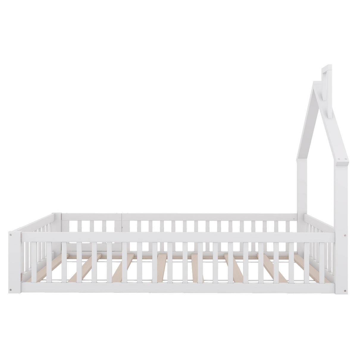 KINDERBETT Kindereinzelbetten 90/200 cm mit Lattenrost, Schornstein-Design und Sicherheitsgitter aus Kiefer und MDF, Weiß - Weiß, Holzwerkstoff (90/200cm) - Redom