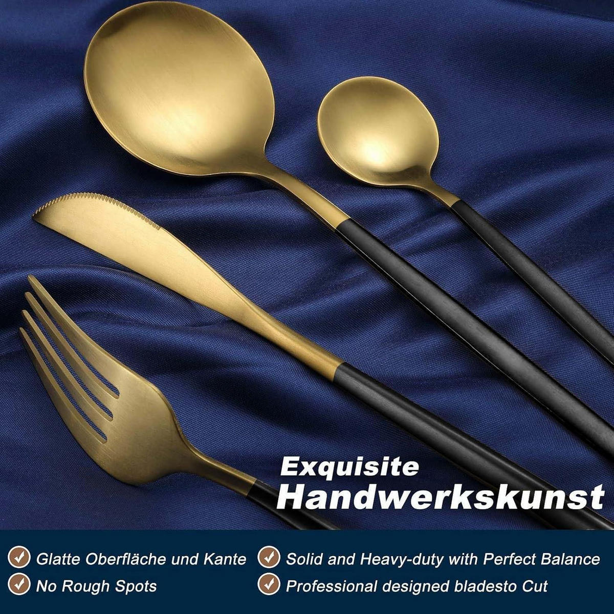 BESTECKSET 30-teilig Schwarz Gold Matt - Multicolor, Metall