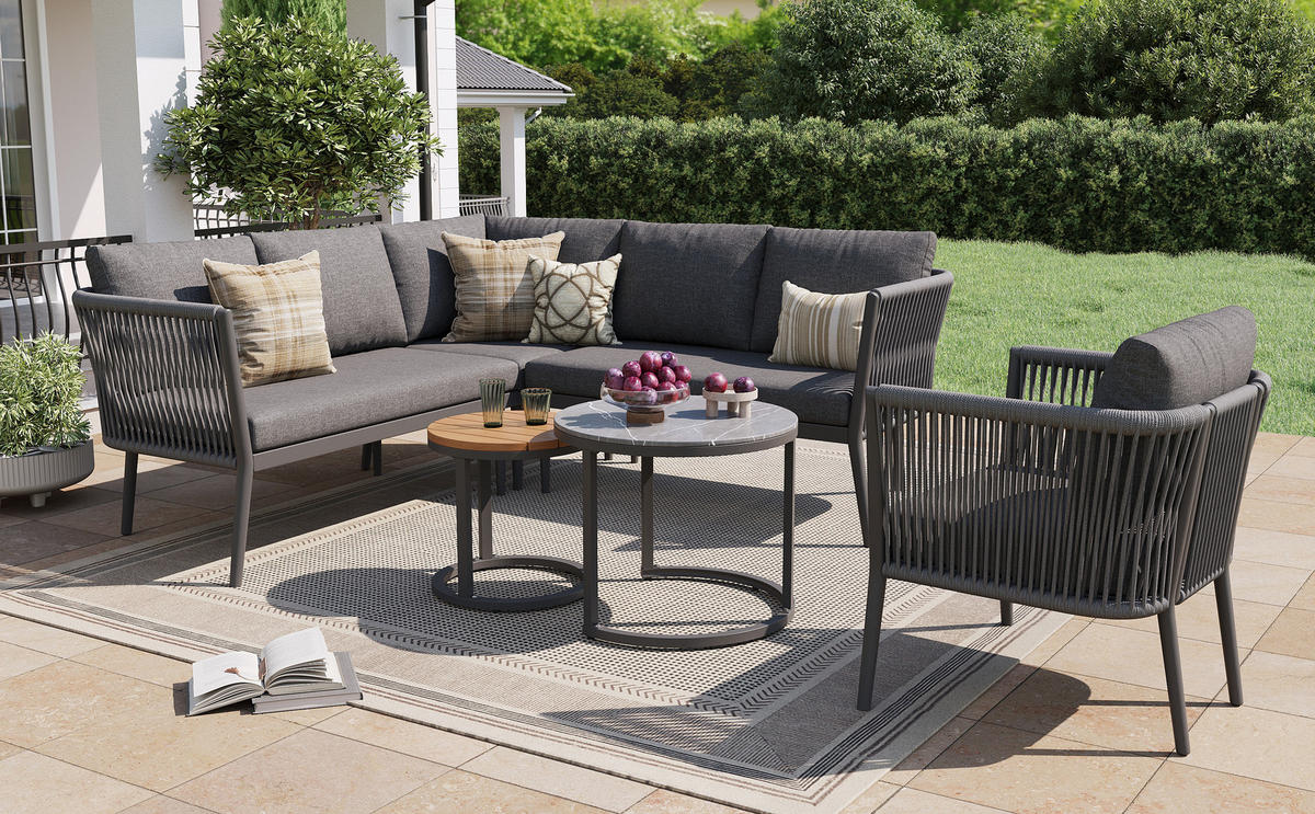 GARTENMÖBEL,6-TEILIGES Seil Sitzgruppe,grau - Grau, Metall - Vallsero