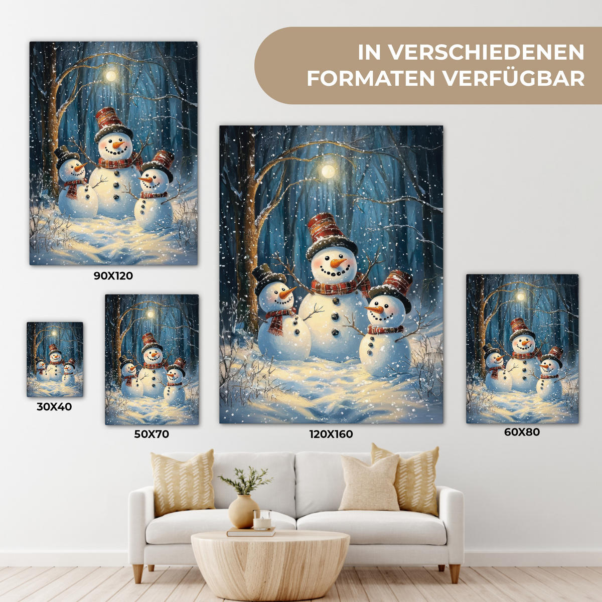 LEINWANDBILD Schneemann - Schnee - Winter - Wald 60x80 cm - Hellblau, Textil (60/80cm) - MuchoWow