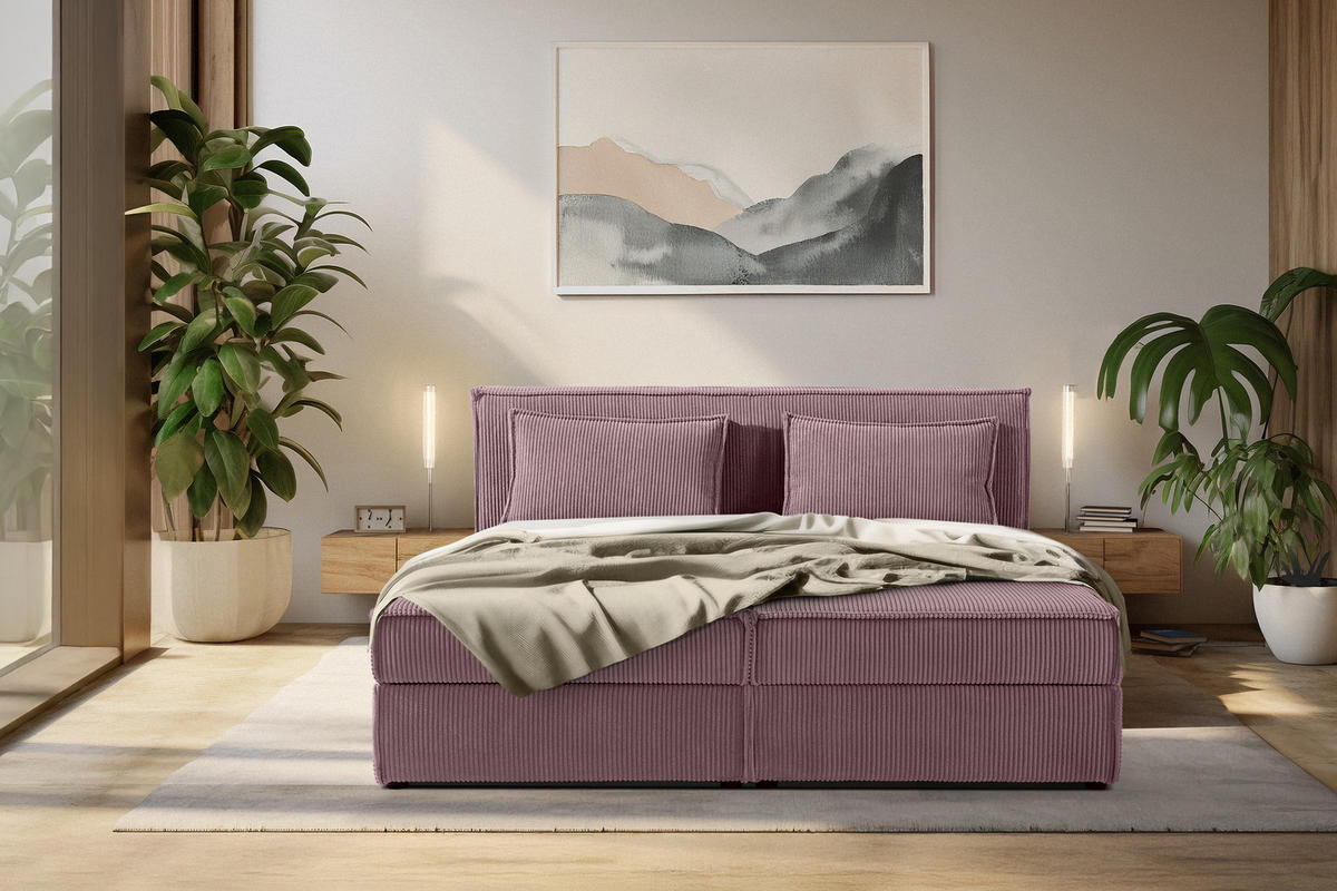 BOXSPRINGBETT ROTI mit Stauraum, hellviolett - Violett/Schwarz, Holz/Holzwerkstoff (180/200cm) - KONSIMO®