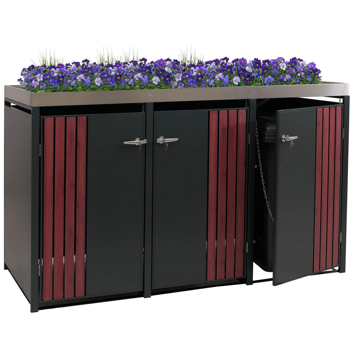 3ER-MÜLLTONNENVERKLEIDUNG Anthrazit, Dunkelbraun - Anthrazit/Dunkelbraun, Metall (196/125/84cm) - MCW