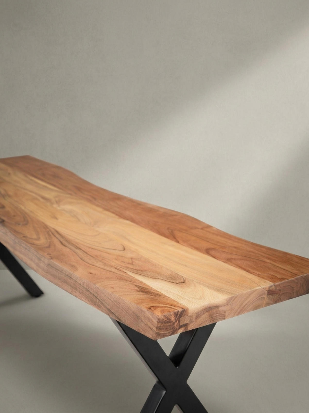 ESSZIMMERBANK Massivholz Metall Baumkante X-Beine, Akazie 180x40x46 cm - Schwarz/Braun, Holz/Metall (180/46/40cm) - KADIMA DESIGN