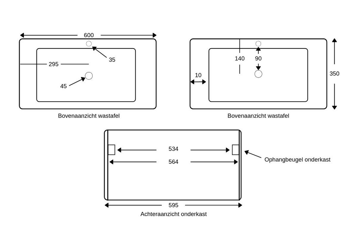 BADMÖBEL-SET Montreal 4 Teile Eiche / Schwarz - 60 x 35 x 51 cm - Eichefarben/Schwarz, Holz (60/51/35cm) - Badplaats
