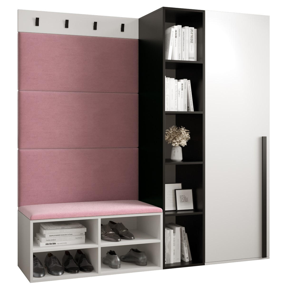 Möbel Kryspol Garderoben-Set Weiß, Pink 164x184x42 cm