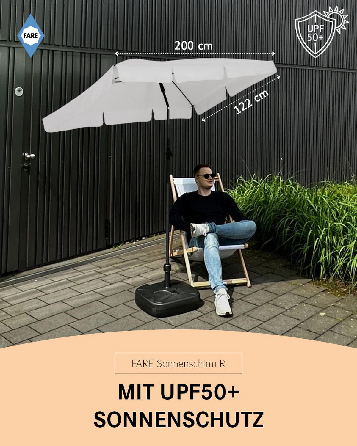 SONNENSCHIRM 122/200/126 cm - Weiß, Kunststoff (200/122cm) - FARE