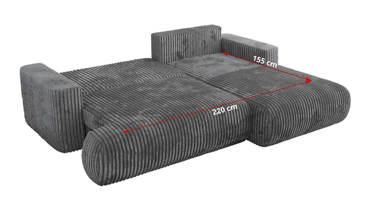ECKSOFA OVO L Dunkelgrau Cord - Links Seite - Dunkelgrau/Schwarz, Kunststoff/Textil (271/195cm) - MKS