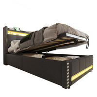 POLSTERBETT 90/200 cm Grau aus Leinenstoff mit LED und Stauraum - Grau, Textil (90/200cm) - OKMYHOME
