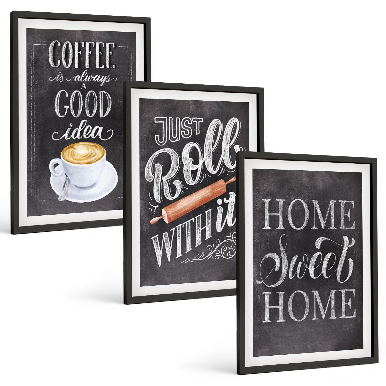 BILDER SET 3er Set - 40x60 cm Schwarzer Rahmen - Kaffeeroller, heimelige Wärme - Schwarz, Kunststoff (40/60cm) - TULUP