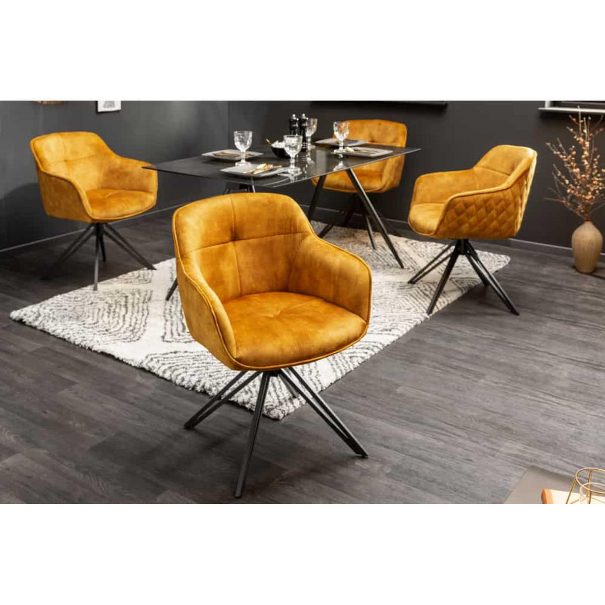 ARMLEHNSTUHL EUPHORIA Samt Senfgelb, Schwarz - Gelb/Schwarz, Textil/Metall (58/82/60cm) - riess-ambiente