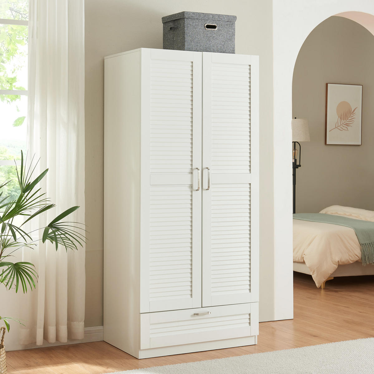 KLEIDERSCHRANK Finning - Weiß, Holzwerkstoff (80/176/52cm) - [en.casa]