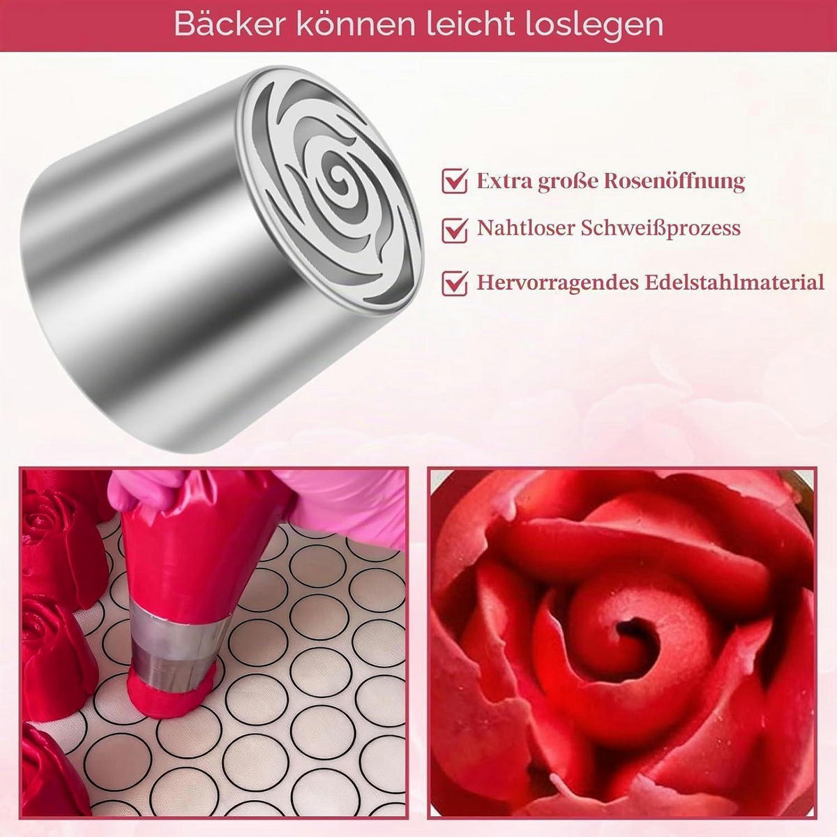 SPRITZTÜLLEN 8-teiliges Set Edelstahl Blumenmuster - Silberfarben, Metall (4.5/4.5/5.5cm)