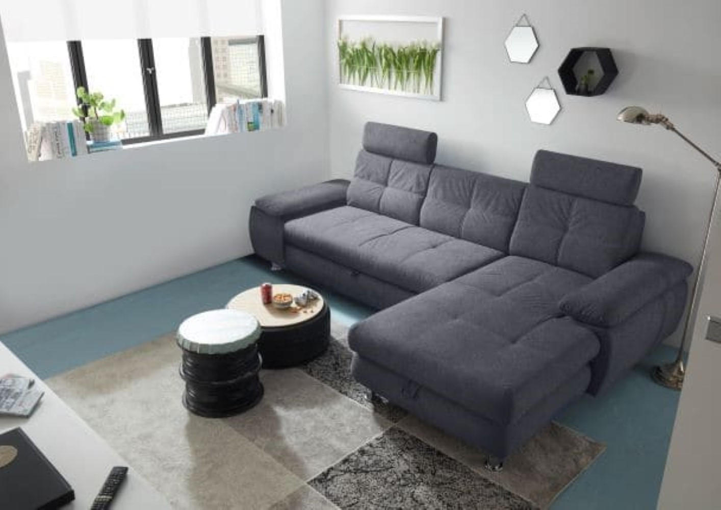 ECKSOFA mit Schlaffunktion und Bettkasten, Brego-Stoff - Chromfarben/Anthrazit, Textil/Metall (177/274cm) - ed exciting design