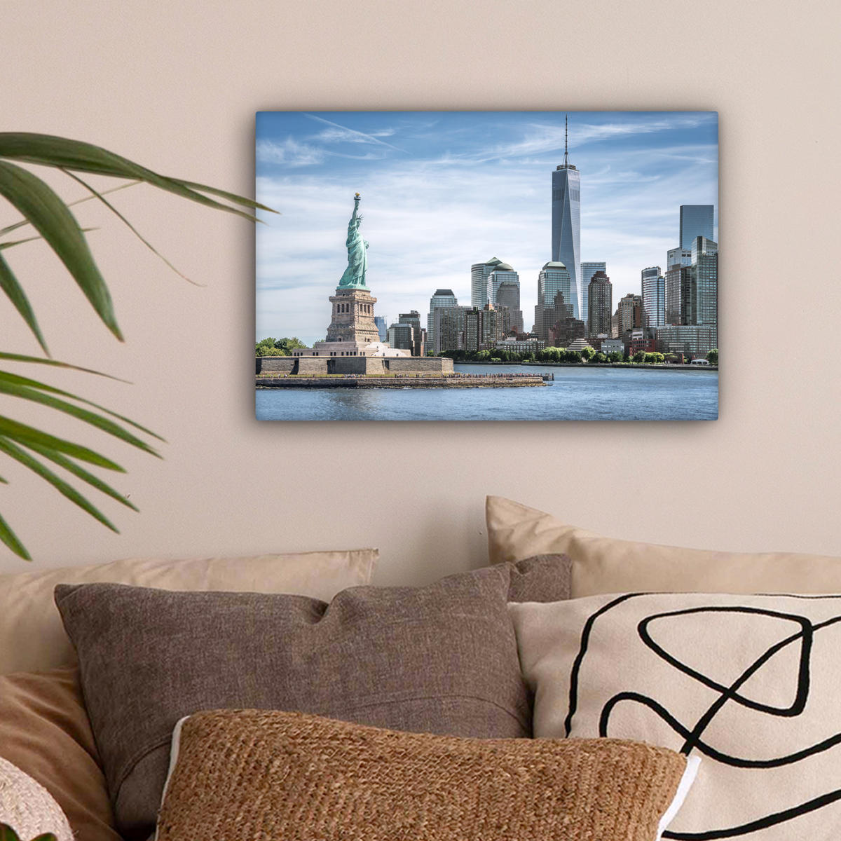 LEINWANDBILD New York - Freiheitsstatue - Wasser 30x20 cm - Hellblau, Textil (30/20cm) - MuchoWow