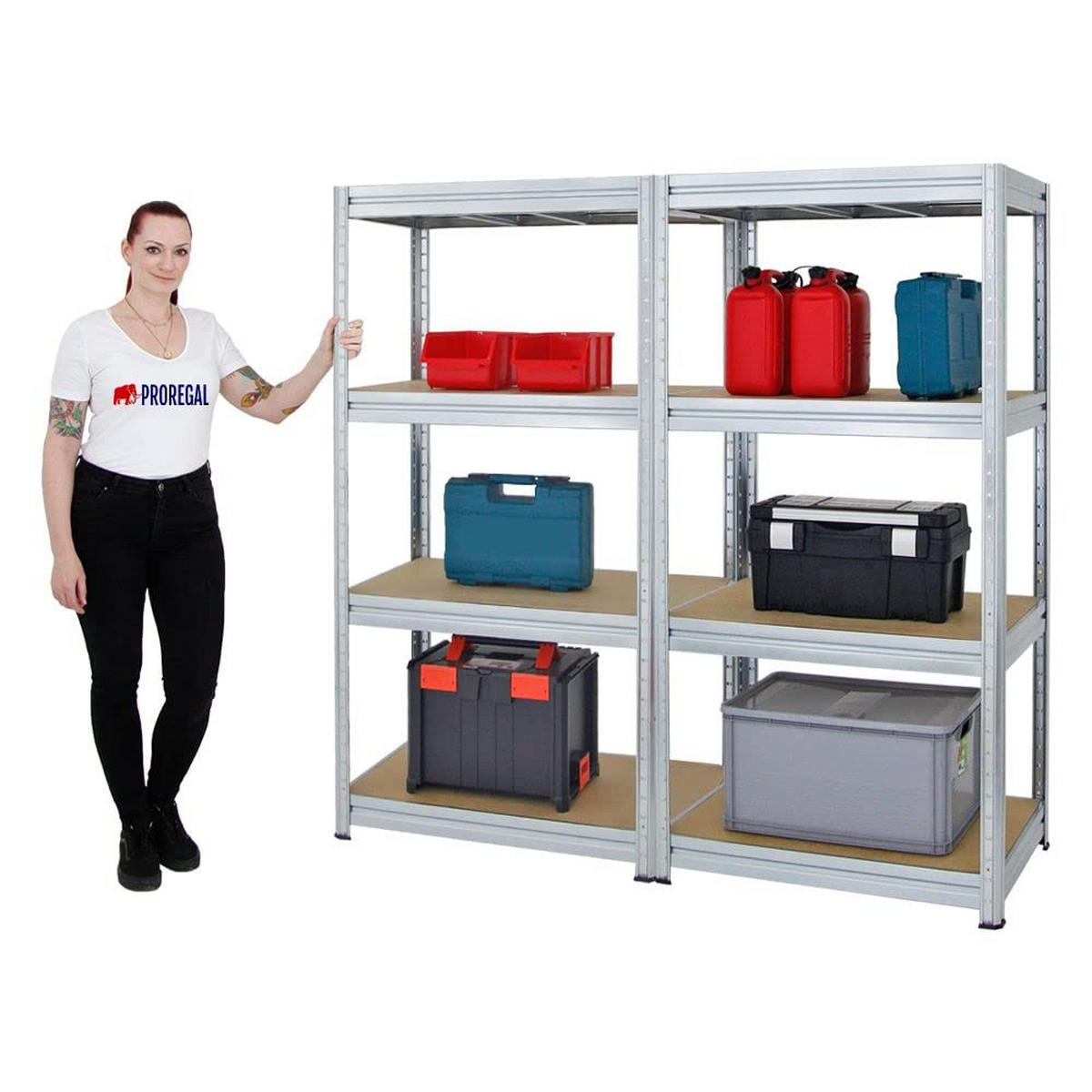 SCHWERLASTREGAL Dino 2er-Set mit 2x 180x90x60 cm Fachlast 600 kg Verzinkt - Silberfarben, Metall (180/180/60cm) - PROREGAL