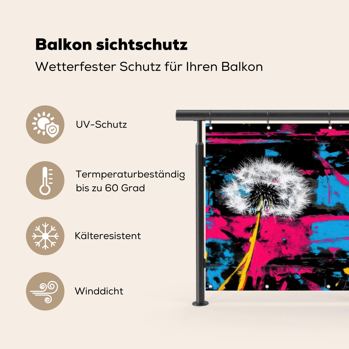 BALKON-SICHTSCHUTZ Straßenkunst - Bunt - Wand - Schwarz, Kunststoff (300/90cm) - MuchoWow