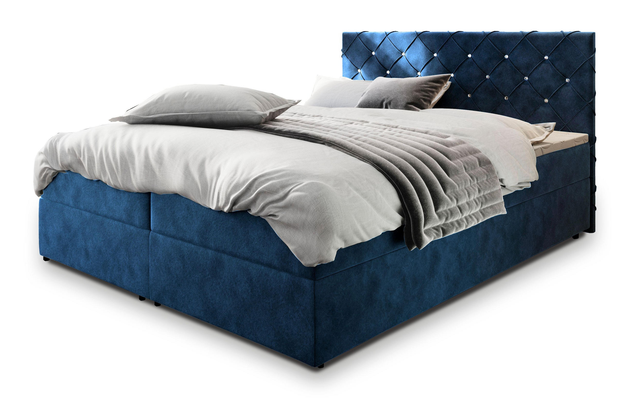 POSTEL BOXSPRING RIVA 160x200 cm, s matrací a úložným prostorem, modrá - modrá, kompozitní dřevo/textil (160/200cm) - MASSENO