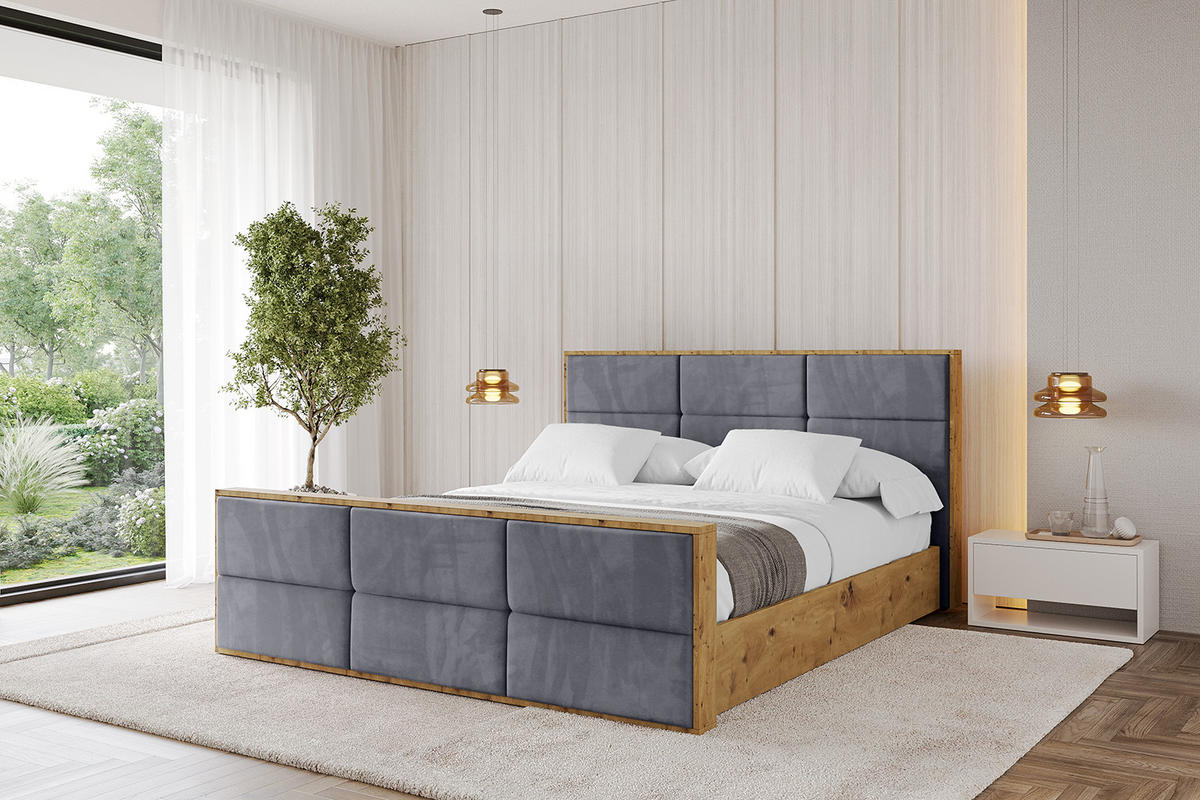 POLSTERBETT mit Bettkasten, Fußteil und Lattenrost, Boxbett mit Matratze H3/H4 - ENZO1-Z 180x200 Dunkelgrau - Dunkelgrau, Holzwerkstoff/Textil (180/200cm) - ALTDECOR