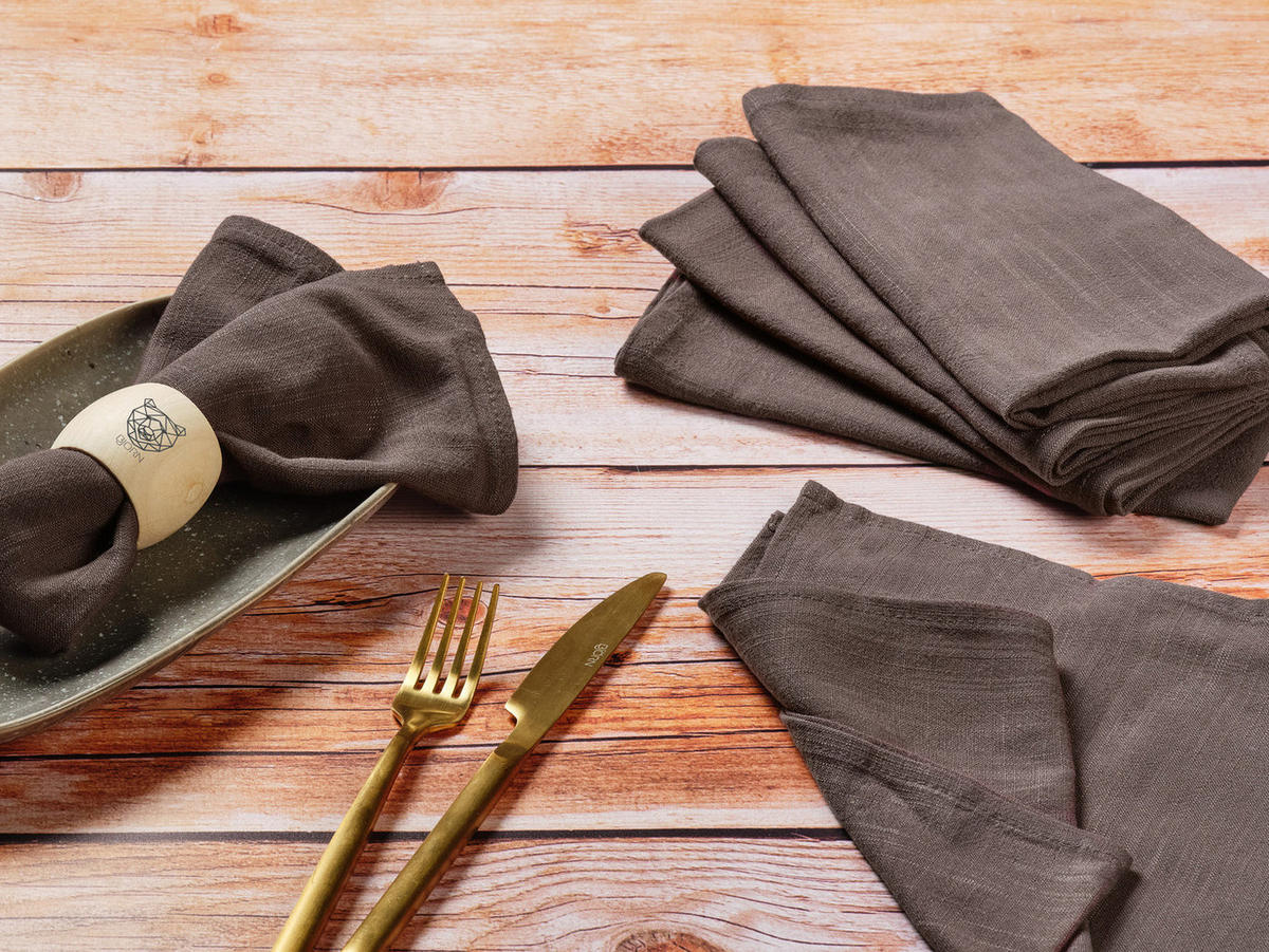 TISCHSERVIETTE - 6er-Set - Leinen und Baumwolle in Schokoladenbraun - Braun, Textil (40/40cm) - Björn