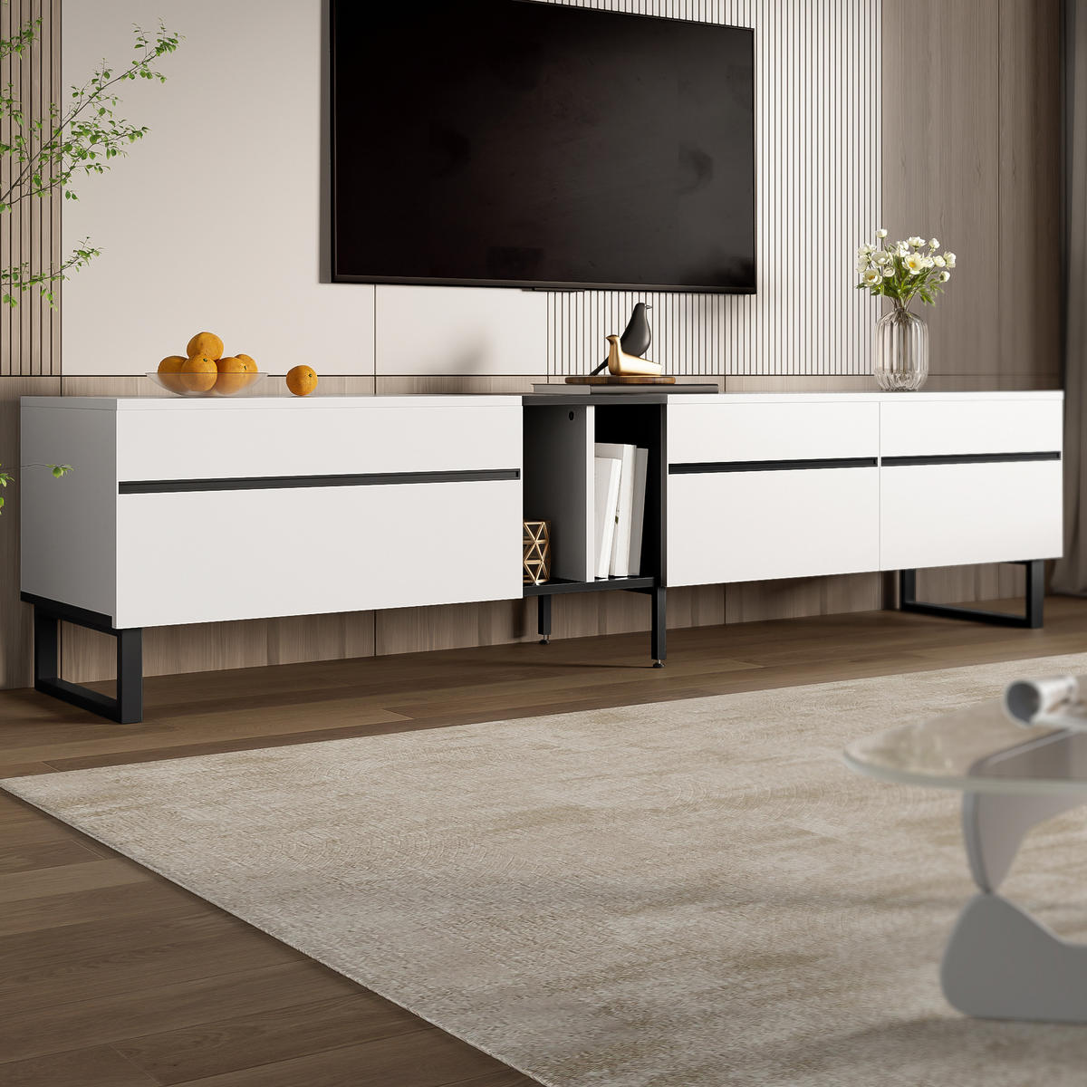 TV-SCHRANK 180cm Weiß Klappfach Doppeltüren modern - Weiß, Holzwerkstoff (38/45/180cm) - FLIEKS