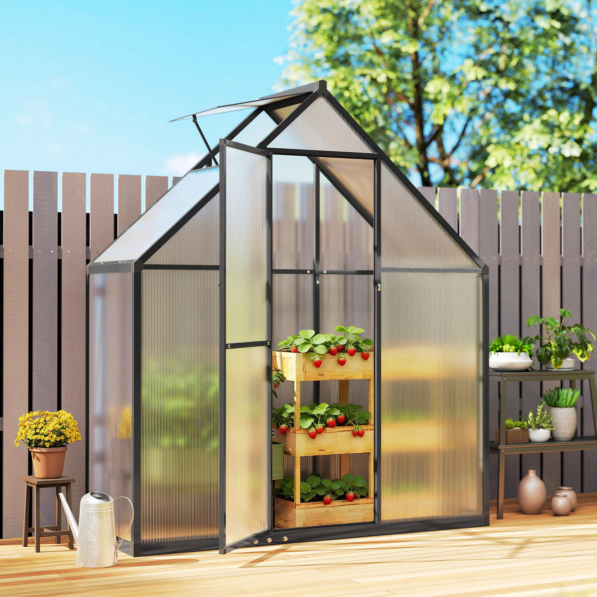 GEWÄCHSHAUS DE-12079 mit verstellbarem Fenster Transparent - Schwarz, Metall (58/195/170cm) - ComfortXL