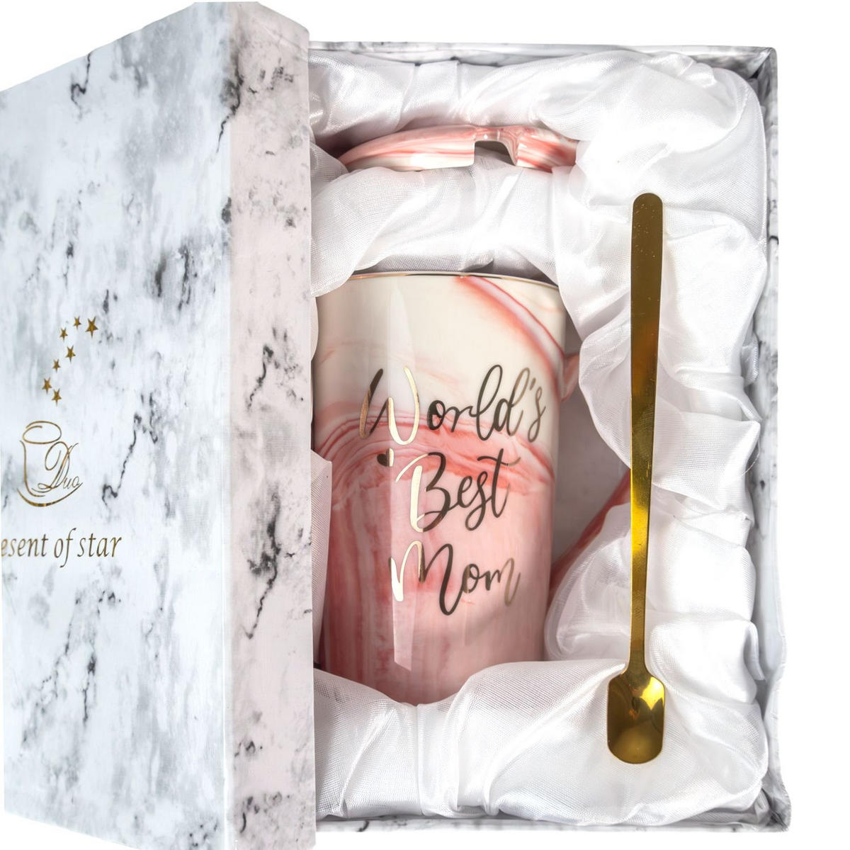 KAFFETASSE mit Deckel Muttertags Geschenk 280 ml - Rosa, Keramik (0.28L) - Intirilife