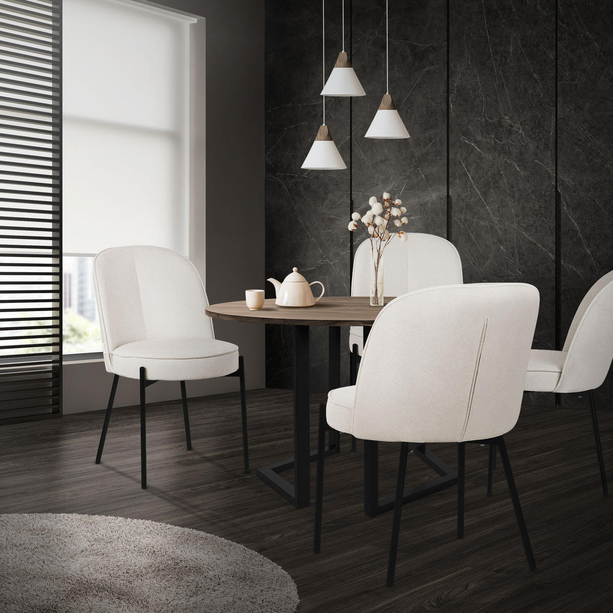 ESSZIMMERSTUHL 2er Set Beige aus Polyester - Beige/Schwarz, Textil/Metall (50/83/63cm) - ML-DESIGN