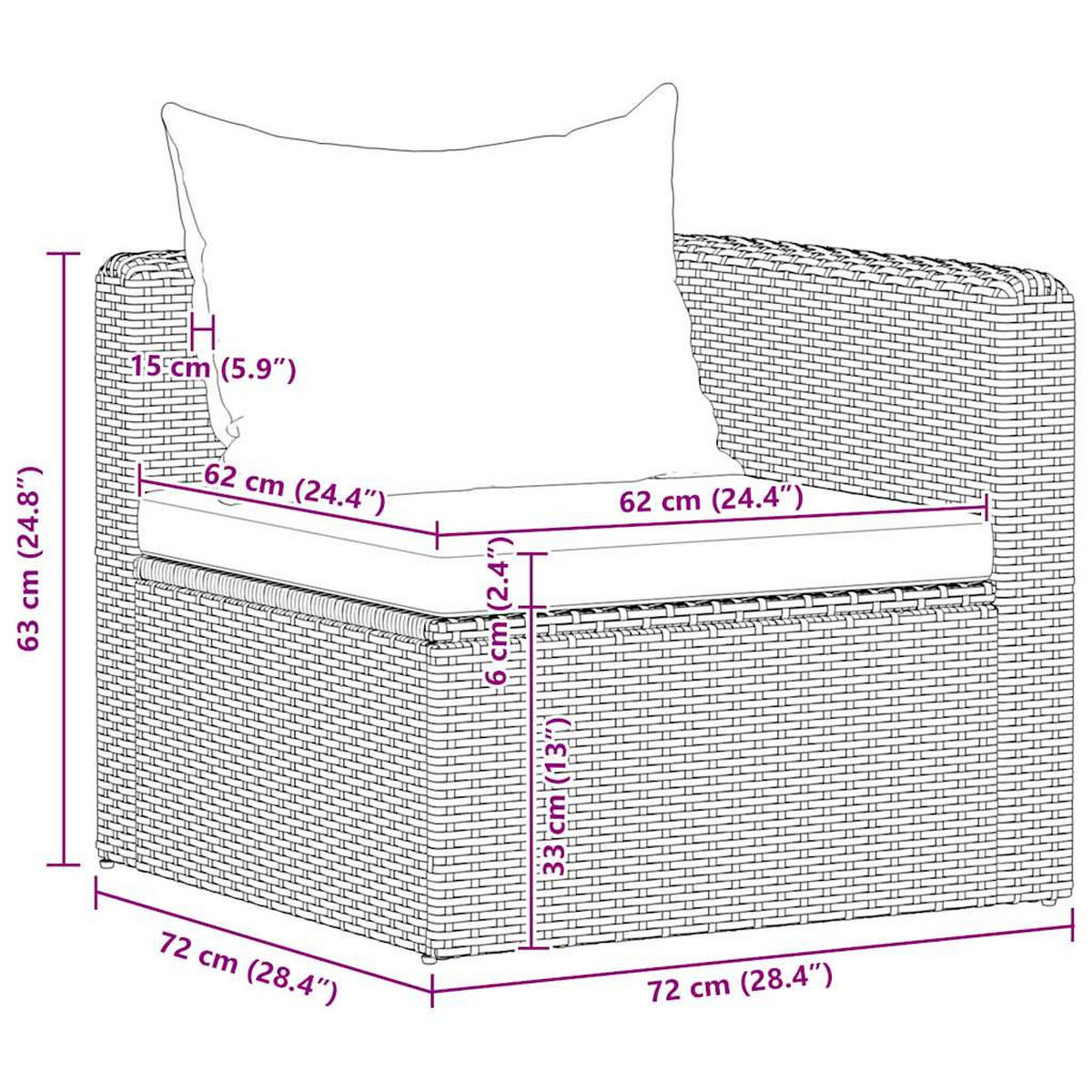 LOUNGESOFA mit Dunkelgrau Kissen, 4-Sitzer, 280/72/63 cm, aus Poly Rattan, Grau - Grau, Kunststoff/Textil (72/63/72cm) - vidaXL