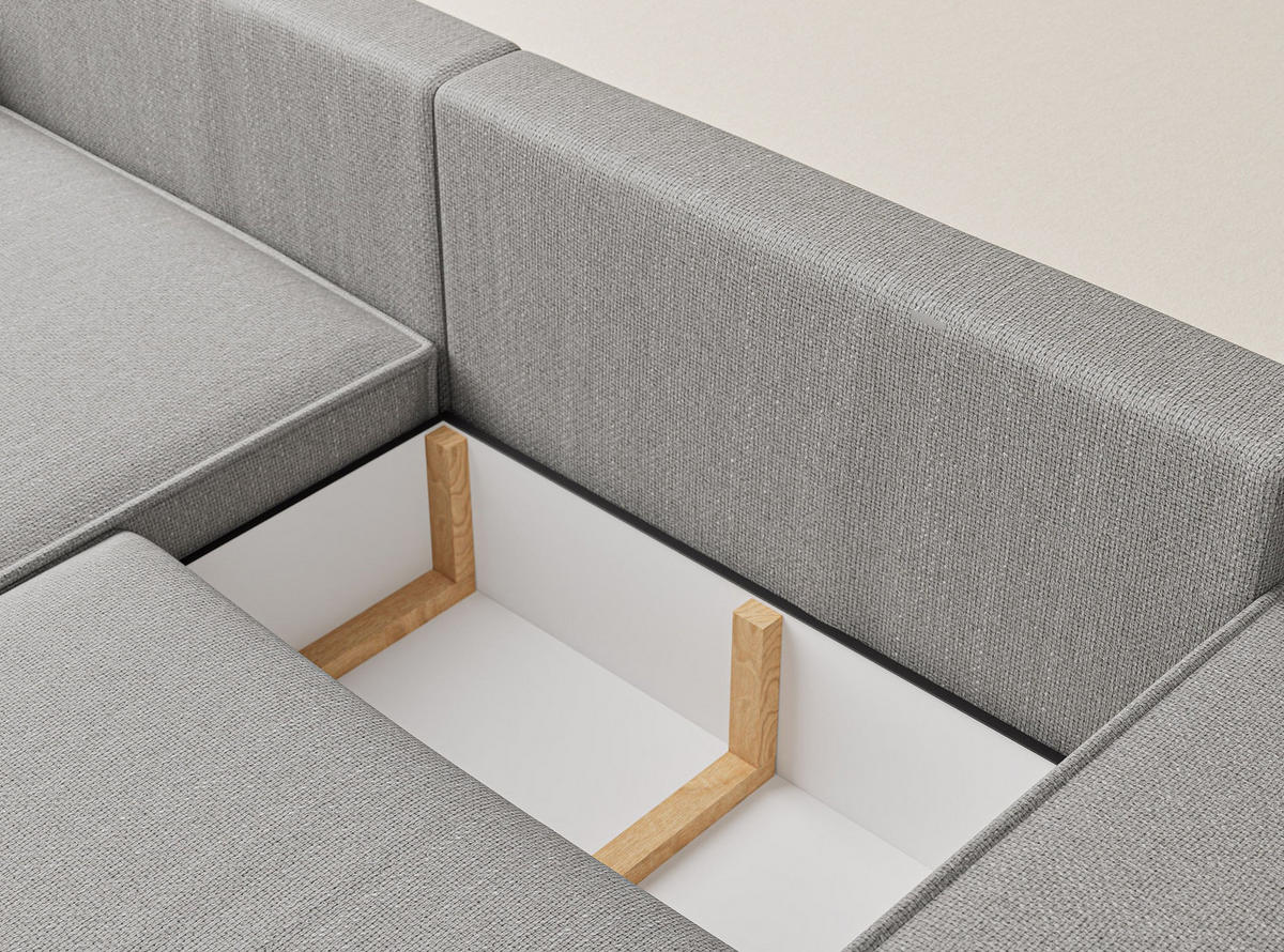 ECKSOFA MIT SCHLAFFUNKTION Zaya Hellgrau Webstoff - Hellgrau/Schwarz, Holz/Holzwerkstoff (255/148cm) - Maison de Reve