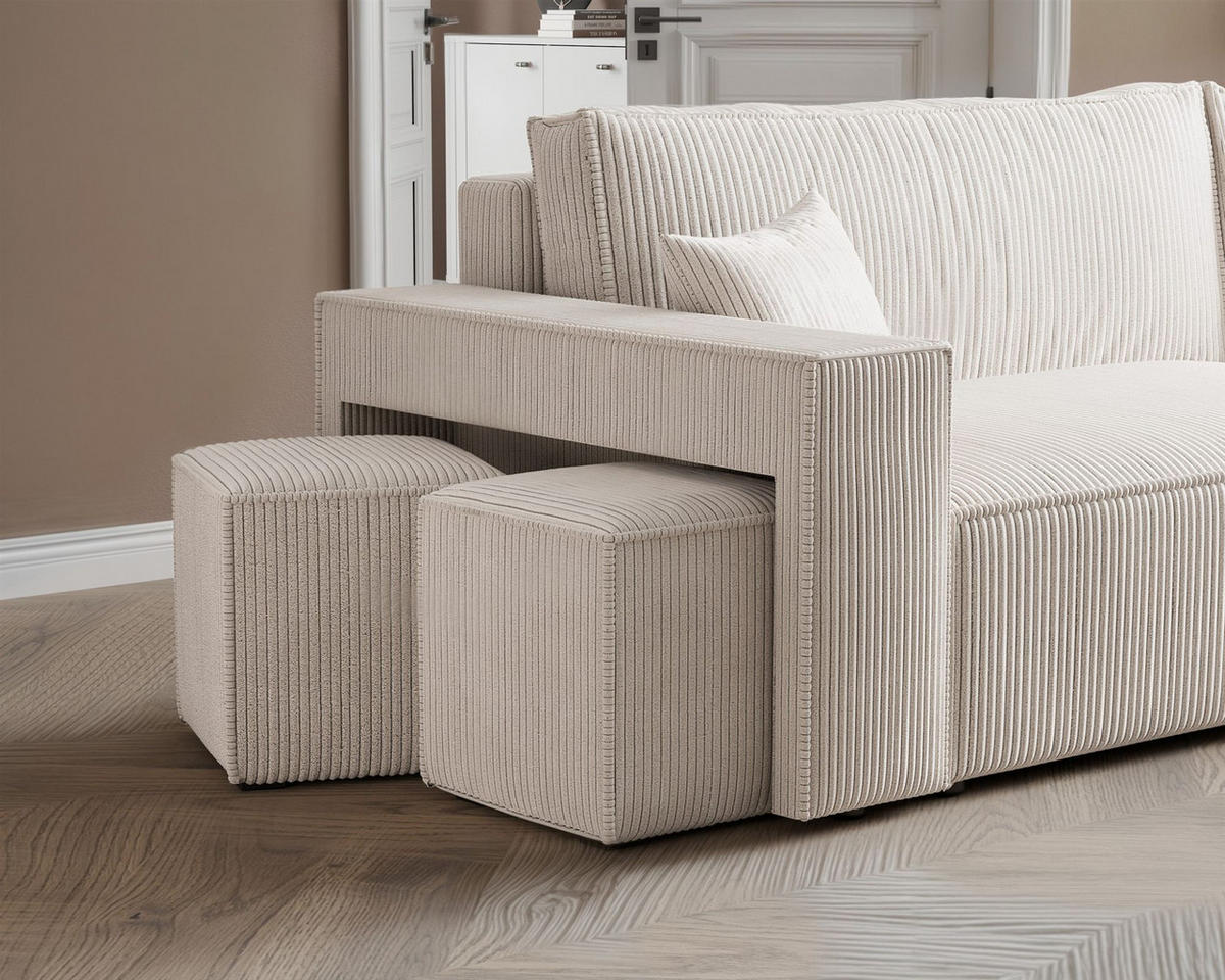 ECKSOFA Adara Inkl. Hocker - Weiß, Holzwerkstoff/Textil (145/262cm) - Fun Möbel