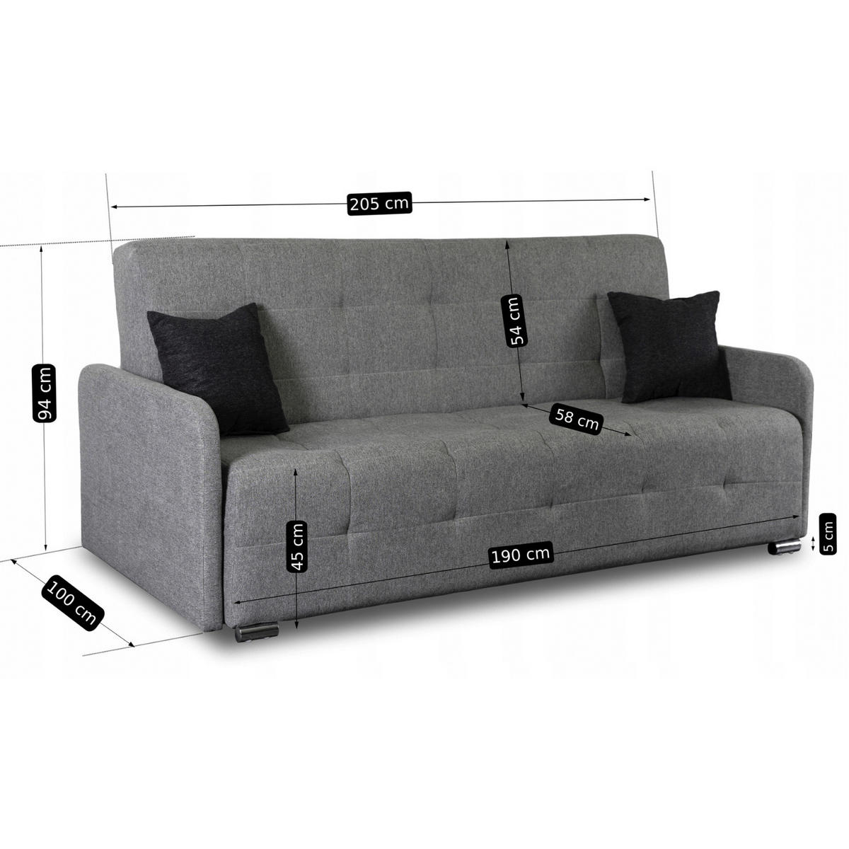 SCHLAFSOFA ARIA Schlaffunktion Zweisitzer Grau - Grau, Holz/Textil (205/94/100cm) - makarowski meble
