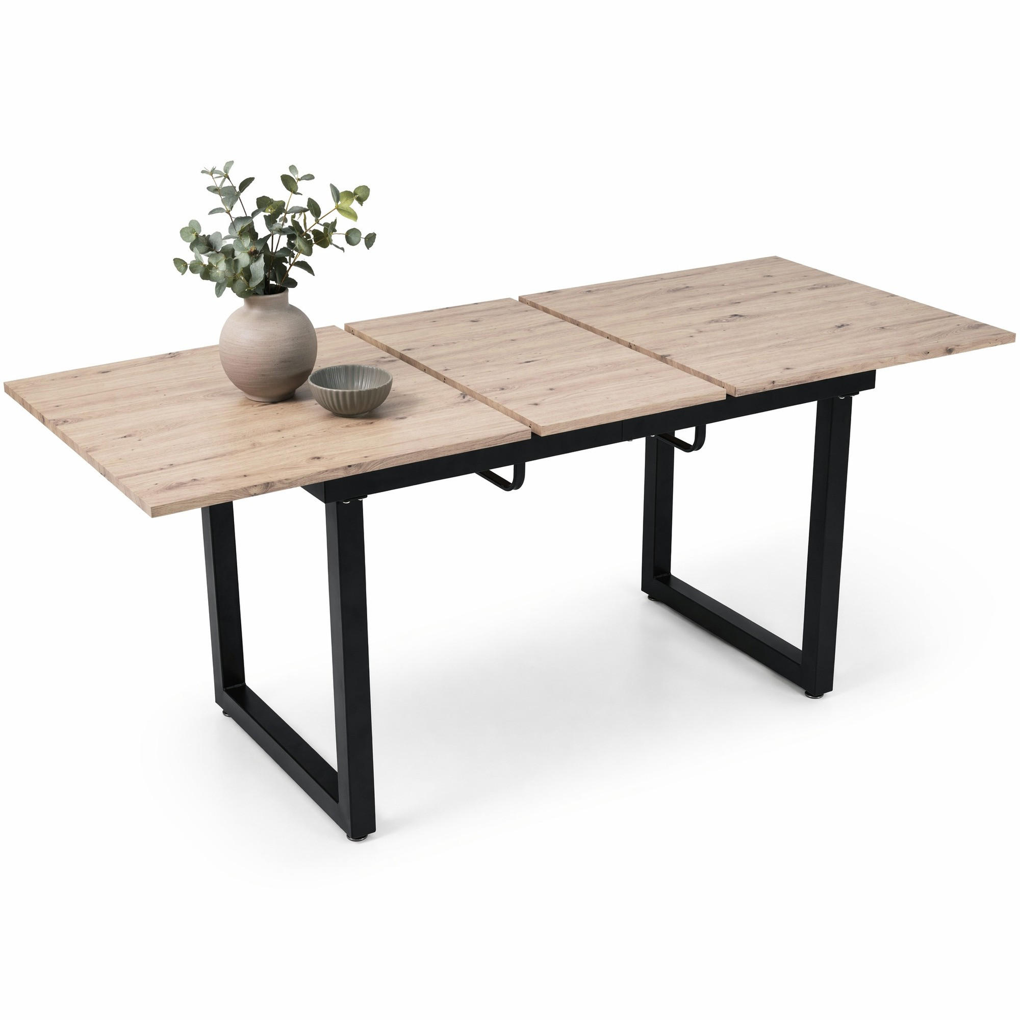 STILVORA JÍDELNÍ STŮL dubový a černý, moderní jednoduchý design, železná konstrukce, do jídelny, 140×80×75 cm