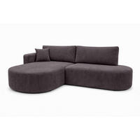 ECKSOFA Mit Schlaffunktion Und Bettkasten, Cordstoff Poso, Dunkelgrau, Links, ROUND ONE OPEN XL - Dunkelgrau, Holz (262/175cm) - Kaiser Möbel