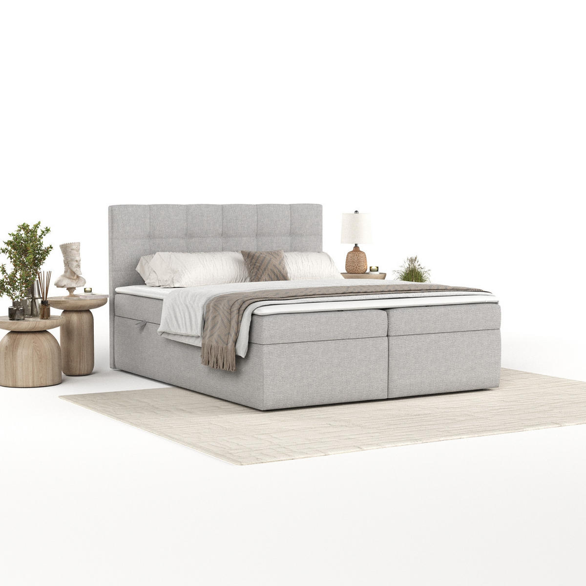 BOXBETT Lean 160/200 cm Graubeige im Megan Stoff - Schwarz/Grau, Holz/Holzwerkstoff (160/200cm) - AltaBeds