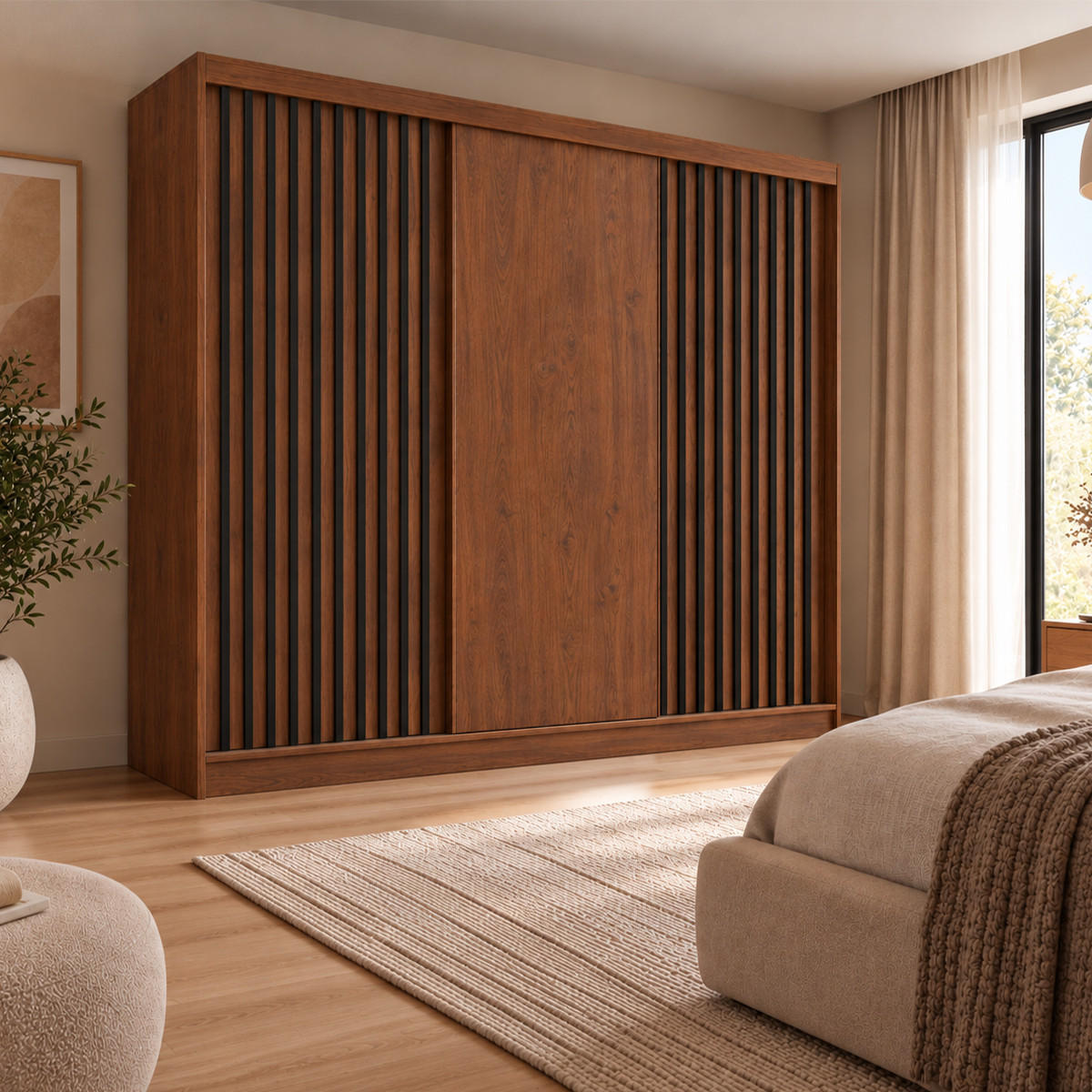KLEIDERSCHRANK Lumil 240 cm Nussbaum Warmia Griffe schwarz - Nussbaumfarben, Holzwerkstoff (240/216/61cm) - KS Home Concept