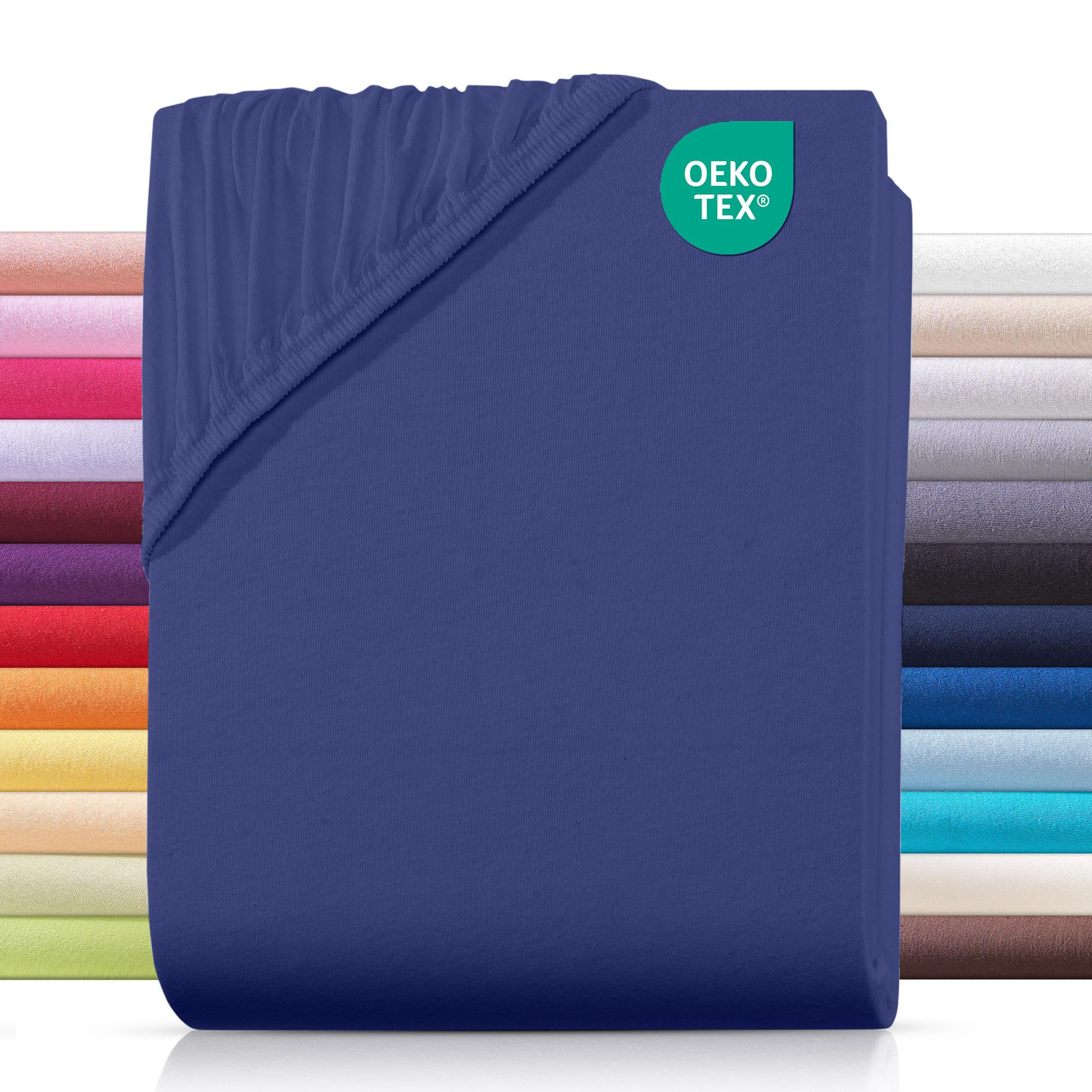 JERSEY-SPANNBETTLAKEN 180x200 cm aus 100% Baumwolle, Bettlaken Navy Blau Uni - Dunkelblau, Textil (180/200cm) - Carpe Sonno