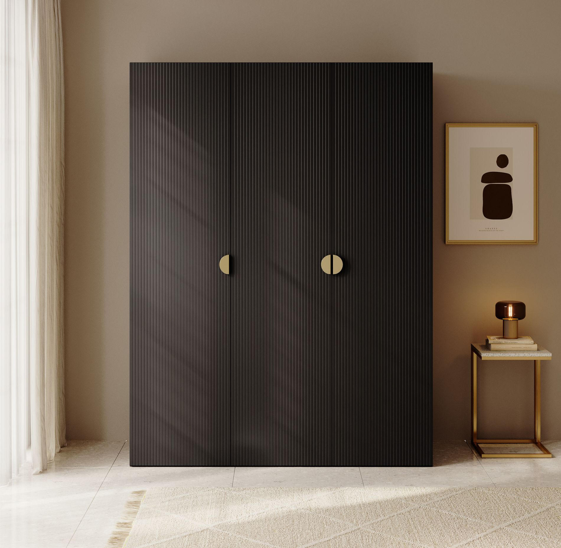 KLEIDERSCHRANK Moonir Schwarz 150 cm - Goldfarben/Schwarz, Holzwerkstoff/Metall (150/200.5/57cm) - Selsey