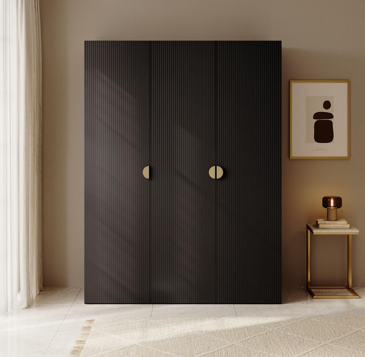 KLEIDERSCHRANK Moonir Schwarz 150 cm - Goldfarben/Schwarz, Holzwerkstoff/Metall (150/200.5/57cm) - Selsey