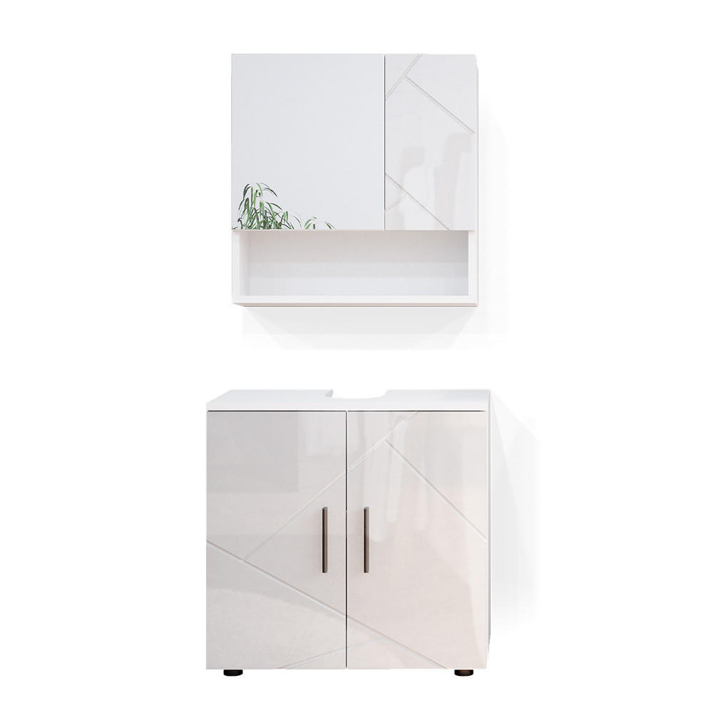 BADMÖBEL-SET Irma Weiß Hochglanz 2 Teile, Unterschrank 60 cm - Weiß Hochglanz/Weiß, Holzwerkstoff (80/58.6/41cm) - Vicco