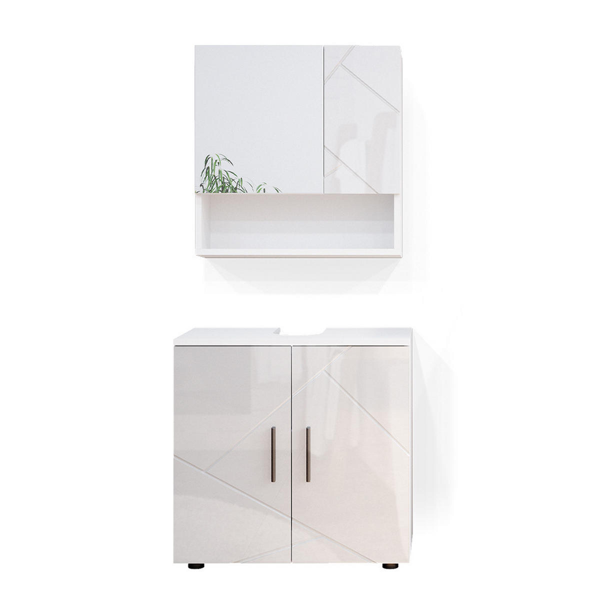 BADMÖBEL-SET Irma Weiß Hochglanz 2 Teile, Unterschrank 60 cm - Weiß Hochglanz/Weiß, Holzwerkstoff (80/58.6/41cm) - Vicco