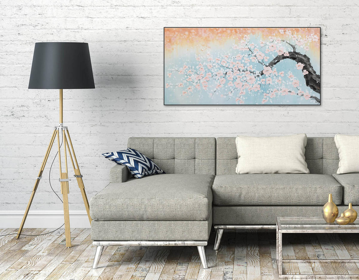 ACRYLBILD HANDGEMALT 120/60 cm - Blau/Pink, Holz/Textil (120/60cm) - KUNSTLOFT