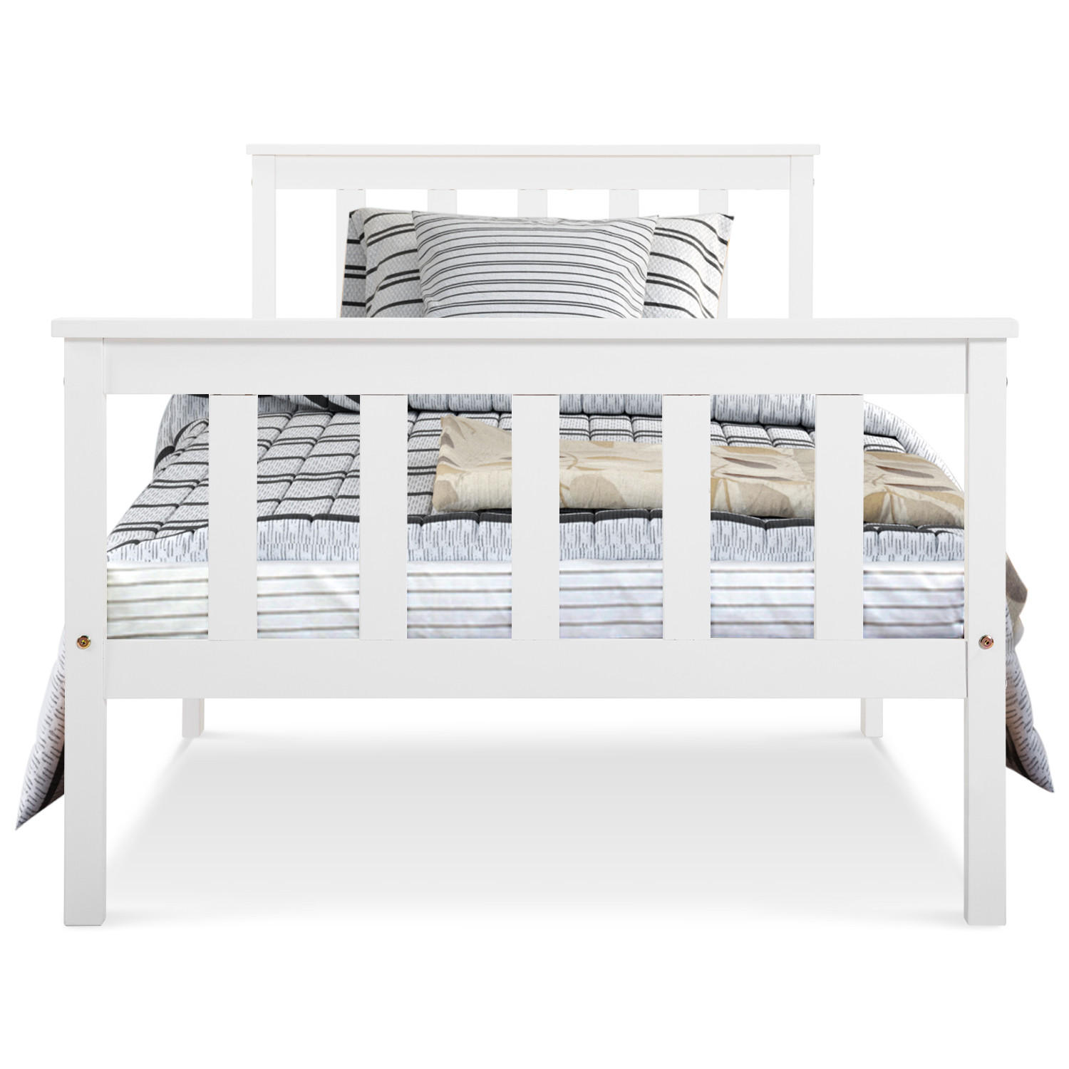 BETT Einzelbett 90x200 cm Holz Weiß mit Lattenrost - Weiß, Holz (90/200cm) - Meubliv